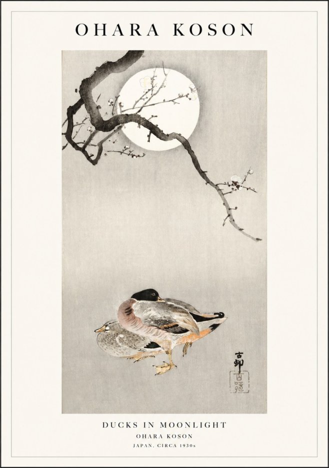 Ohara Koson Ducks in Moonlight No1 - Juliste