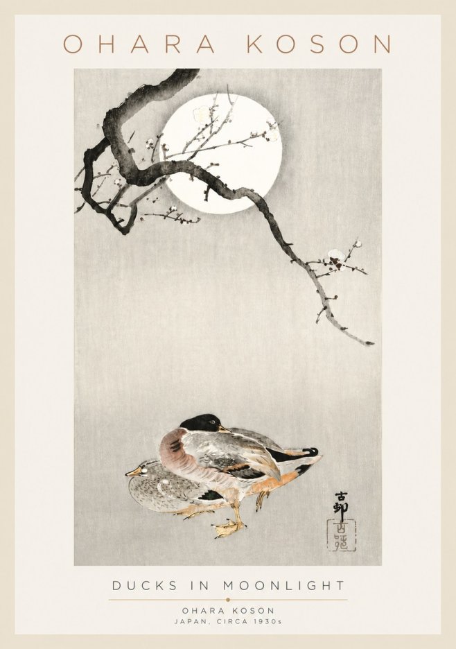 Ohara Koson Ducks in Moonlight No3 - Juliste