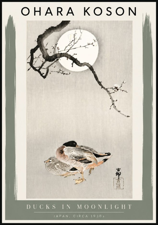 Ohara Koson Ducks in Moonlight No4 - Juliste