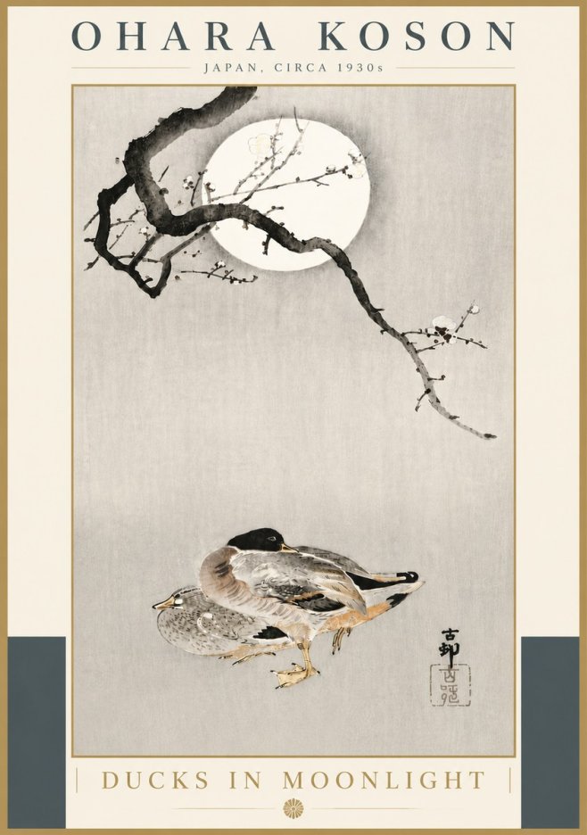 Ohara Koson Ducks in Moonlight No5 - Juliste