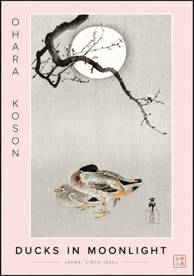 Ohara Koson Ducks in Moonlight No6 - Juliste