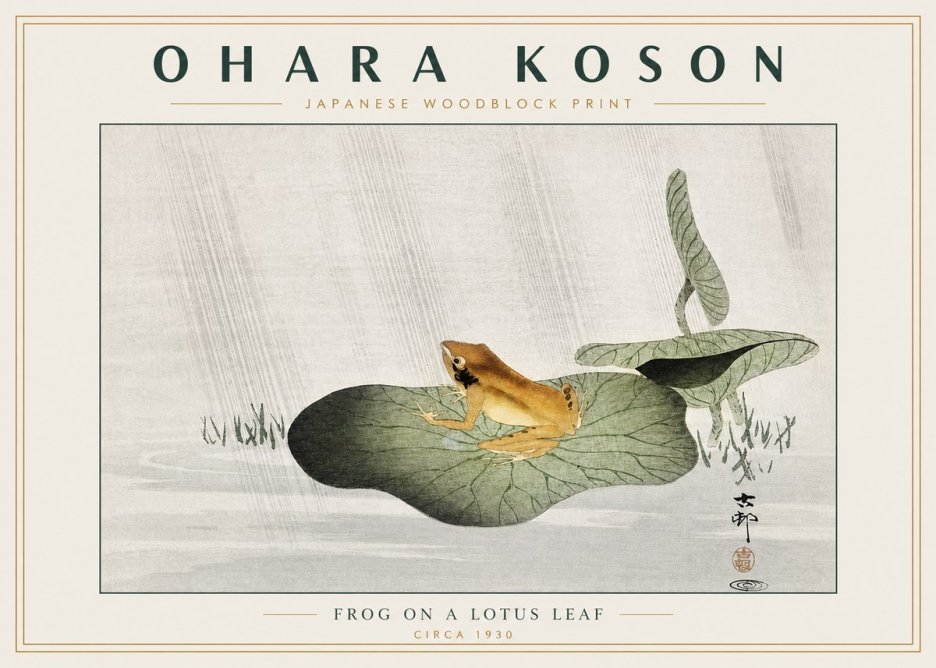 Ohara Koson Frog on a Lotus Leaf No3 - Juliste