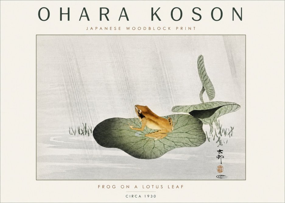 Ohara Koson Frog on a Lotus Leaf No4 - Juliste