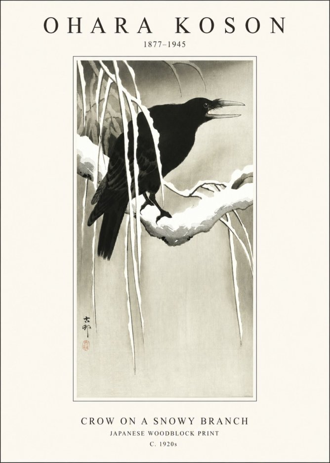 Ohara Koson Crow on a Snowy Branch III No1 - Juliste