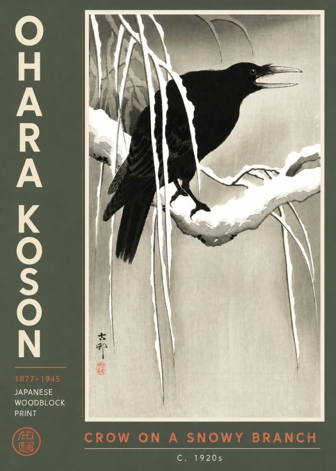 Ohara Koson Crow on a Snowy Branch III No3 - Juliste