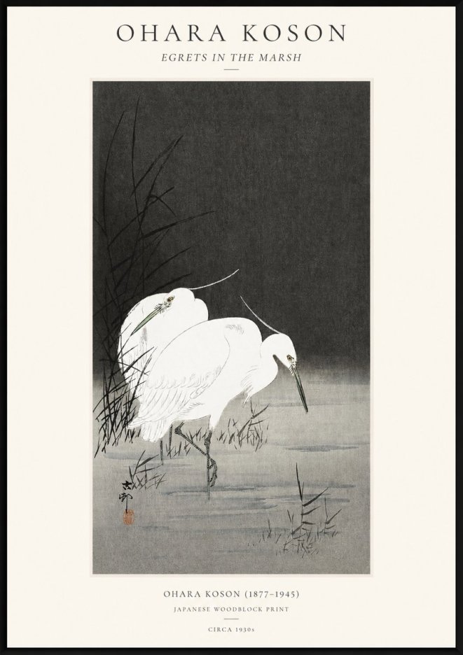 Ohara Koson Egrets in the Marsh No1 - Juliste
