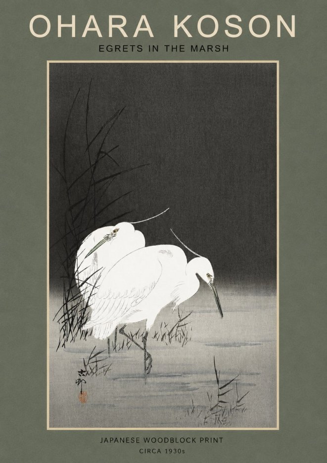 Ohara Koson Egrets in the Marsh No2 - Juliste