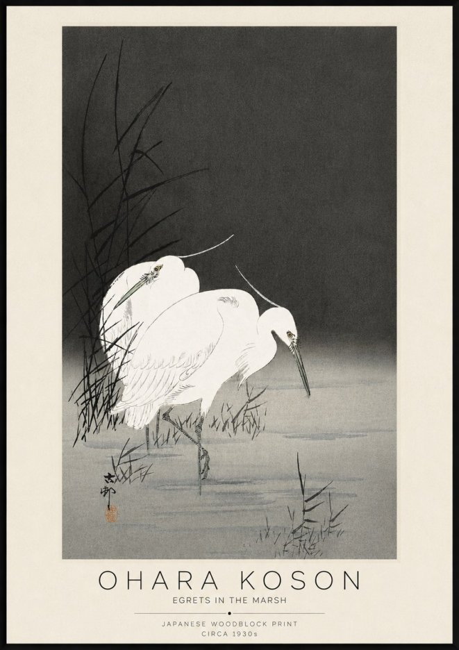 Ohara Koson Egrets in the Marsh No3 - Juliste