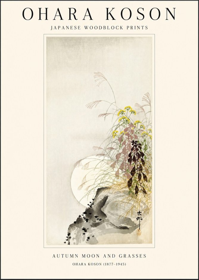 Ohara Koson Autumn Moon and Grasses No1 - Juliste