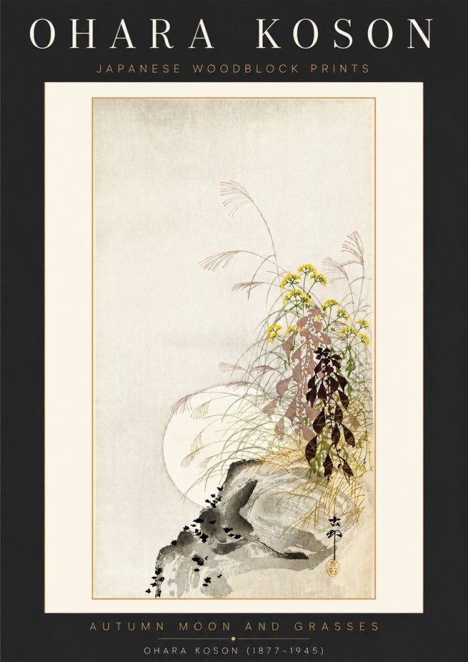 Ohara Koson Autumn Moon and Grasses No4 - Juliste