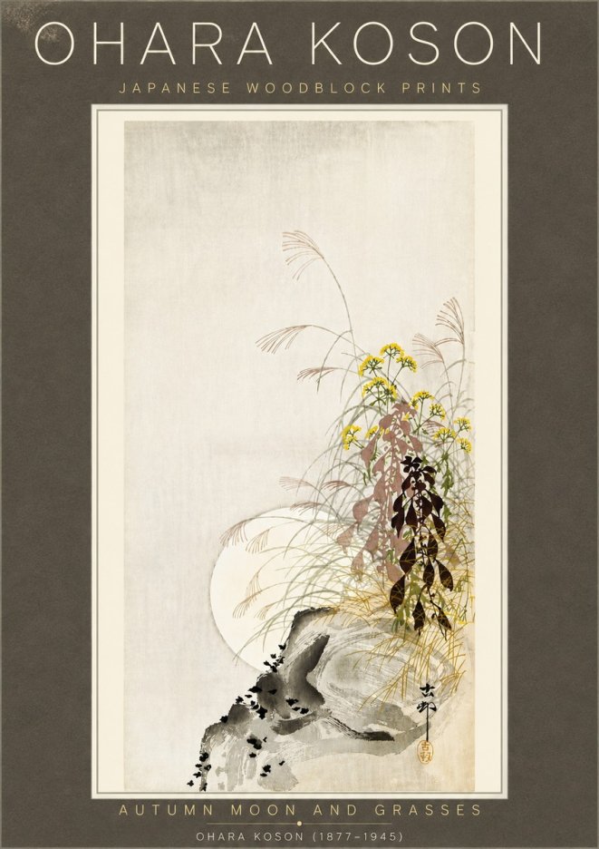 Ohara Koson Autumn Moon and Grasses No6 - Juliste