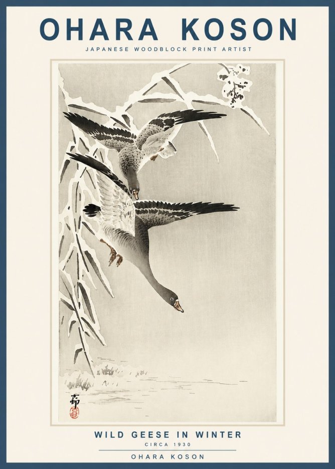 Ohara Koson Wild Geese in Winter No3 - Juliste