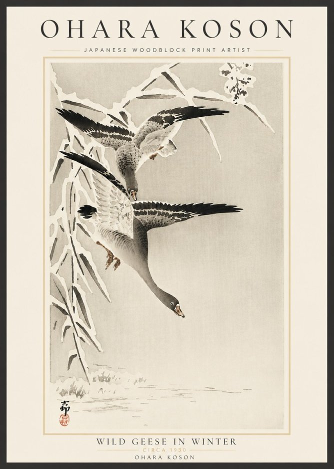 Ohara Koson Wild Geese in Winter No6 - Juliste
