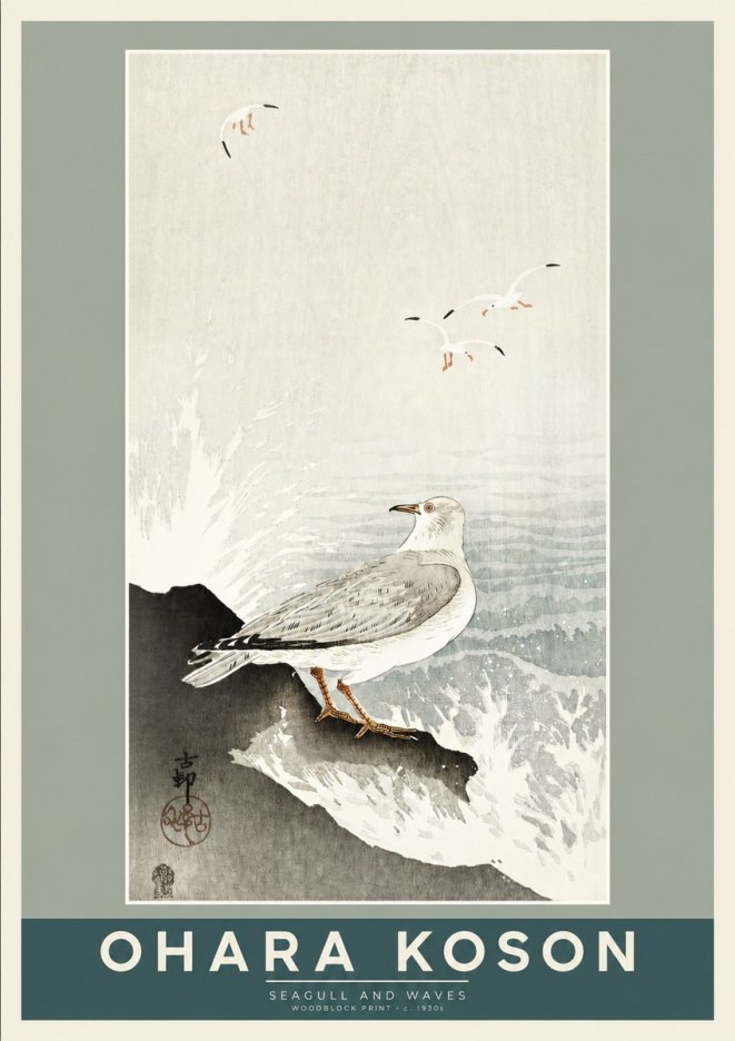 Ohara Koson Seagull and Waves No2 - Juliste