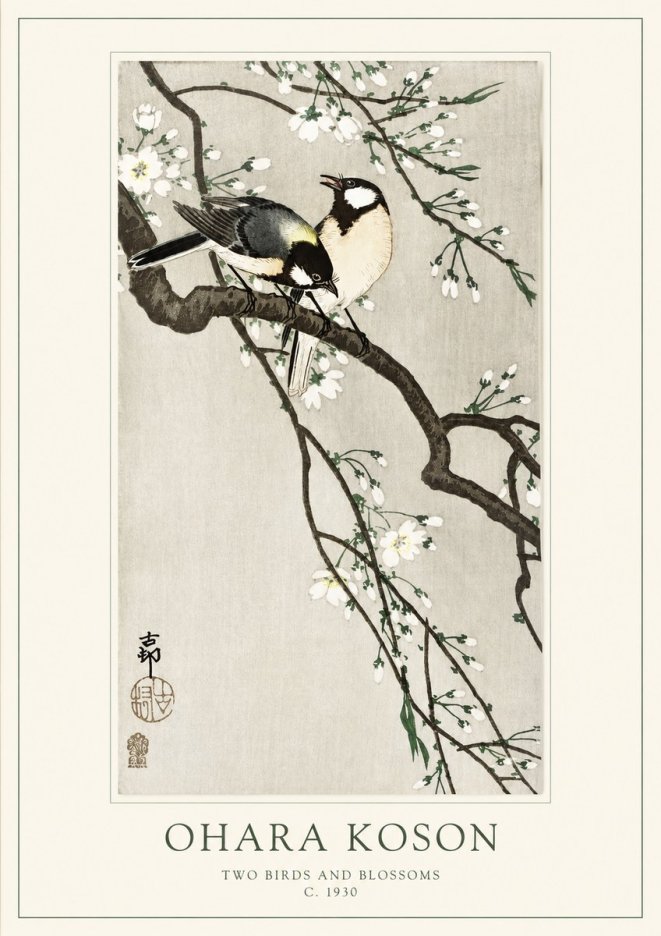 Ohara Koson Two Birds and Blossoms II No1 - Juliste
