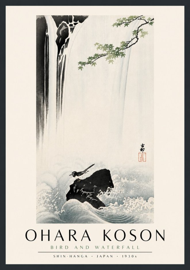 Ohara Koson Bird and Waterfall No5 - Juliste