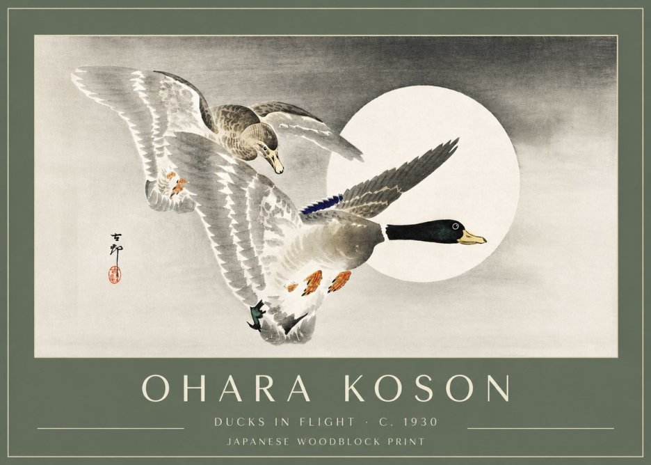 Ohara Koson Ducks in Flight No3 - Juliste