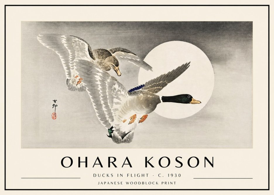 Ohara Koson Ducks in Flight No4 - Juliste
