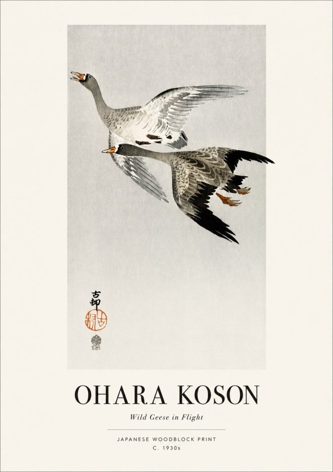 Ohara Koson Wild Geese in Flight III No1 - Juliste