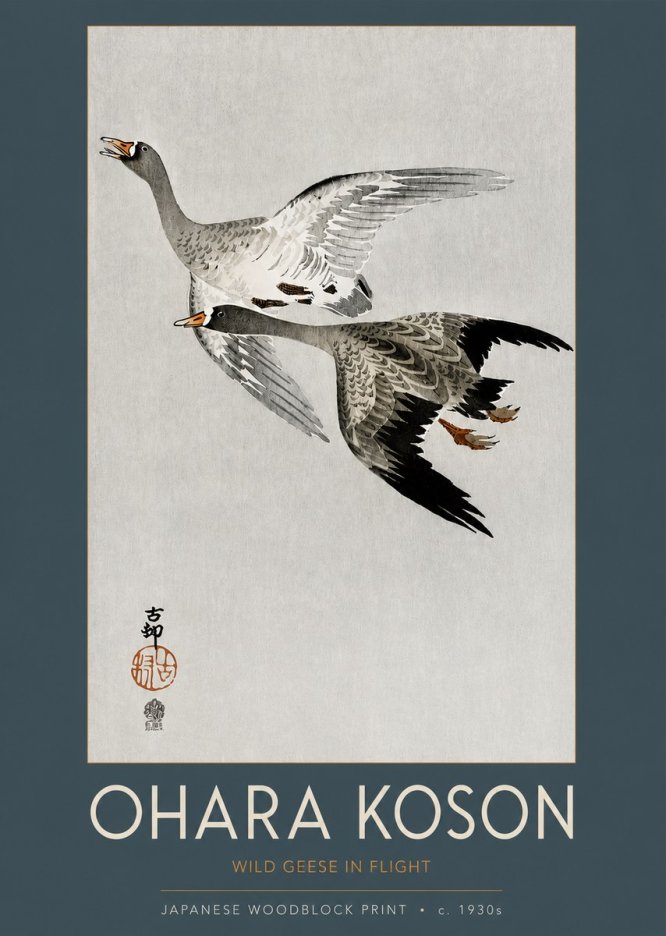 Ohara Koson Wild Geese in Flight III No2 - Juliste
