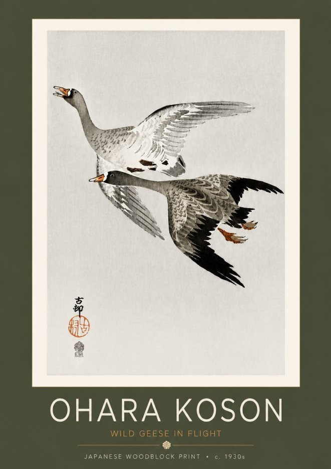 Ohara Koson Wild Geese in Flight III No4 - Juliste