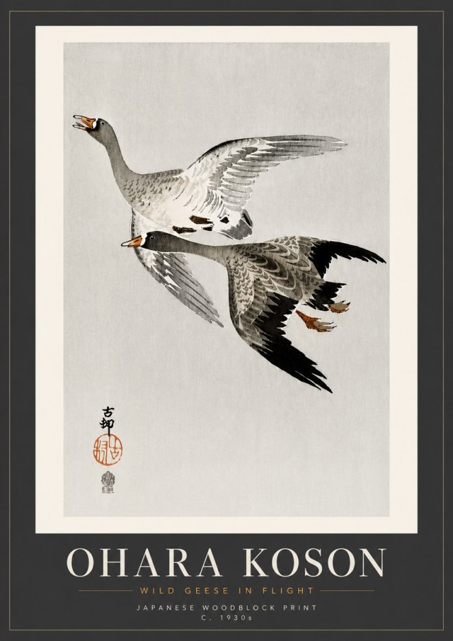 Ohara Koson Wild Geese in Flight III No5 - Juliste