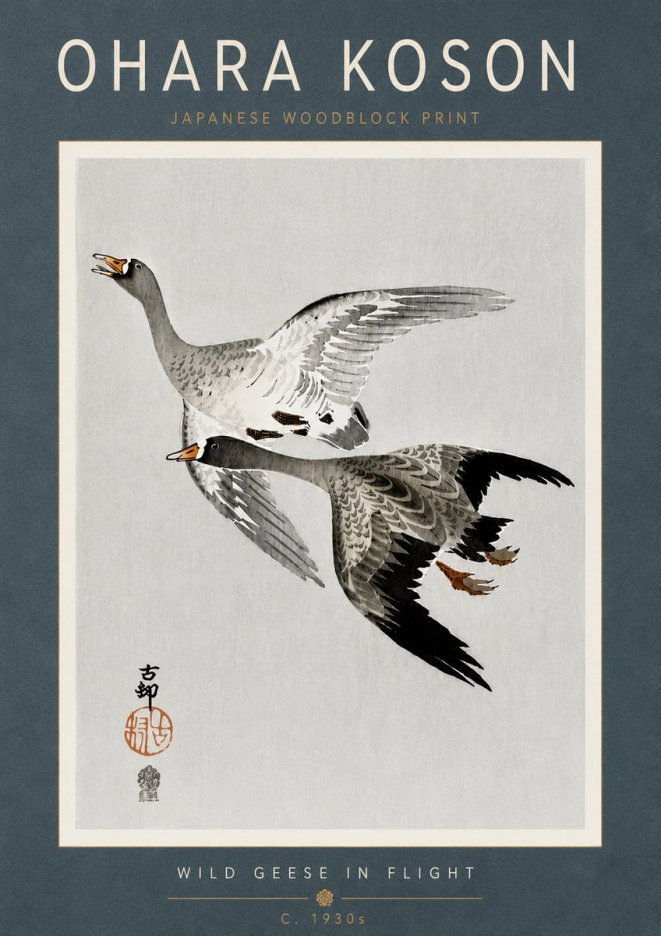Ohara Koson Wild Geese in Flight III No6 - Juliste