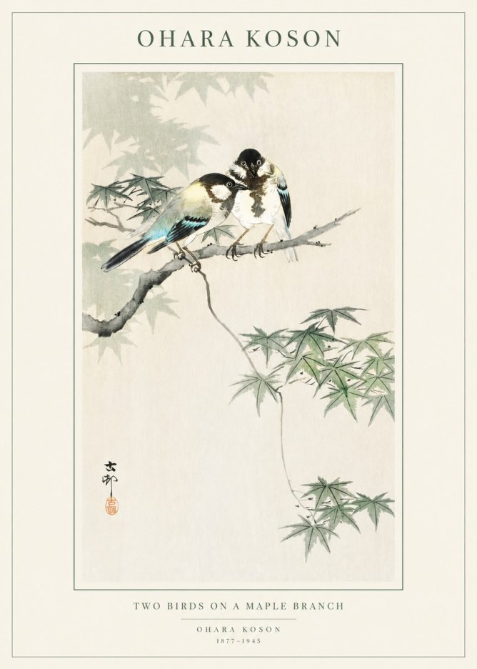 Ohara Koson Two Birds on a Maple Branch No1 - Juliste
