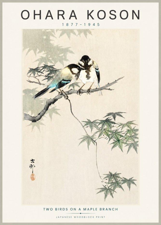 Ohara Koson Two Birds on a Maple Branch No3 - Juliste
