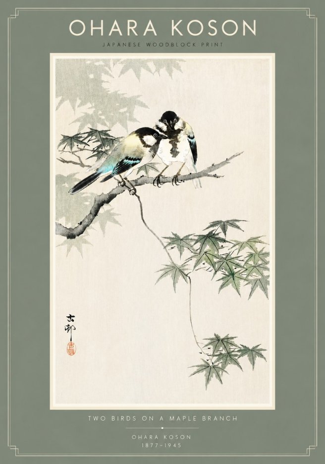 Ohara Koson Two Birds on a Maple Branch No4 - Juliste