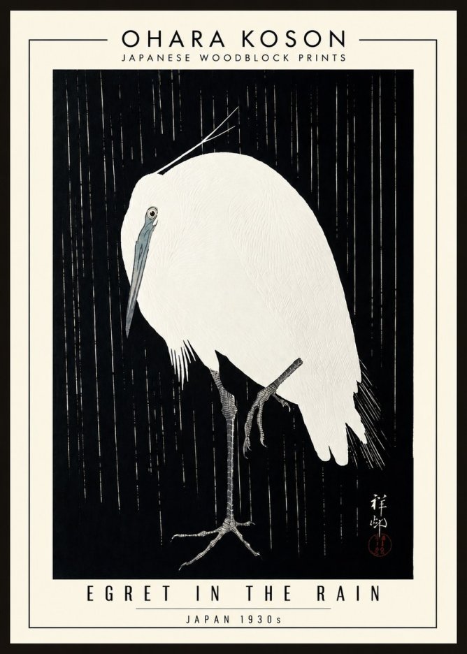 Ohara Koson Egret in the Rain I No3 - Juliste