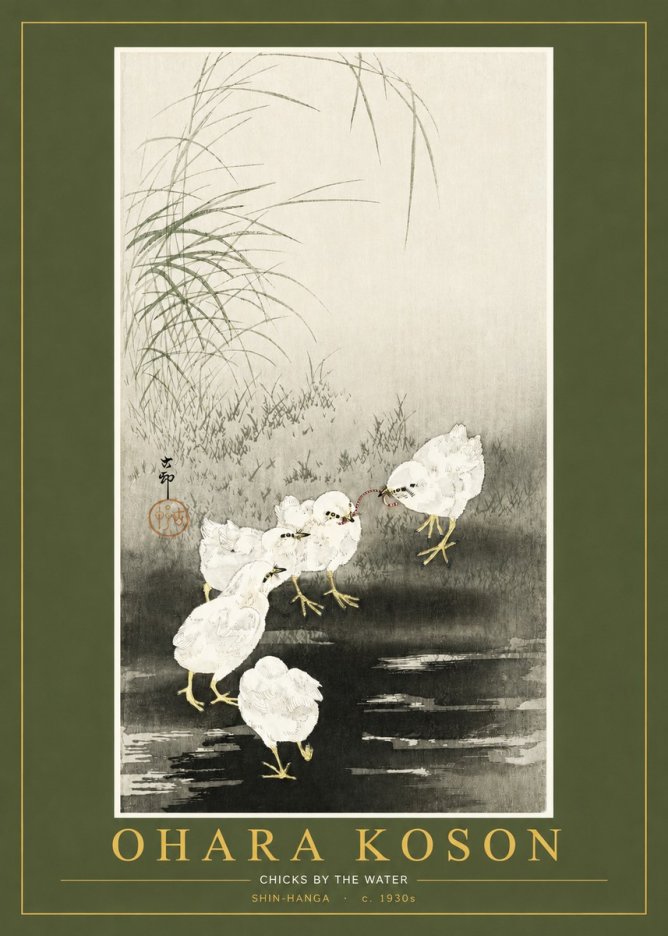 Ohara Koson Chicks by the Water No2 - Juliste