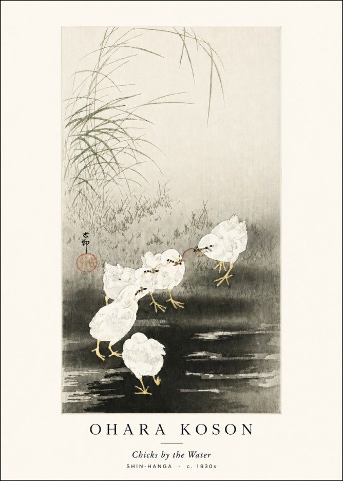 Ohara Koson Chicks by the Water No3 - Juliste