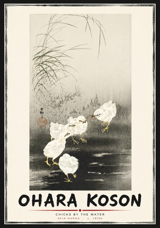 Ohara Koson Chicks by the Water No5 - Juliste