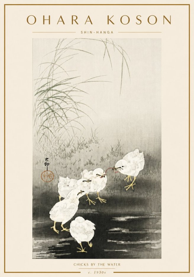 Ohara Koson Chicks by the Water No6 - Juliste