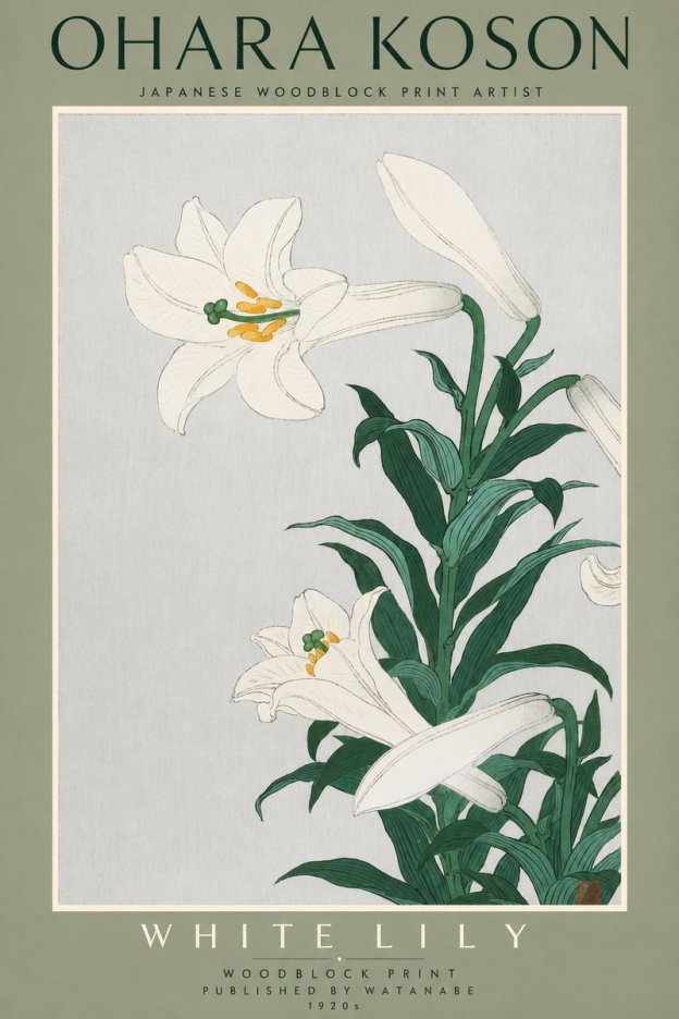 Ohara Koson White Lily No2 - Juliste