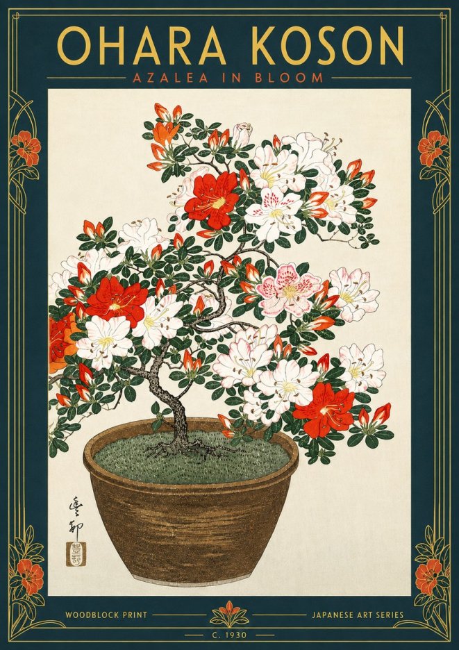 Ohara Koson Azalea in Bloom No5 - Juliste