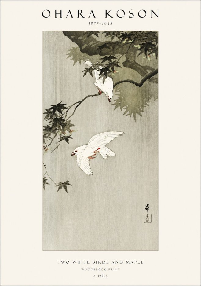Ohara Koson Two White Birds and Maple No1 - Juliste