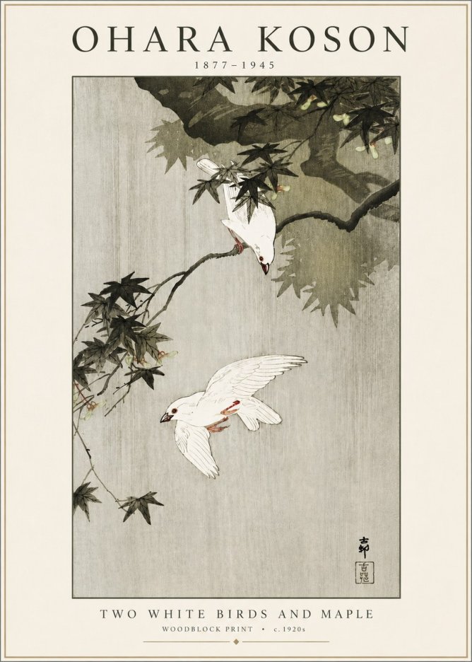 Ohara Koson Two White Birds and Maple No3 - Juliste