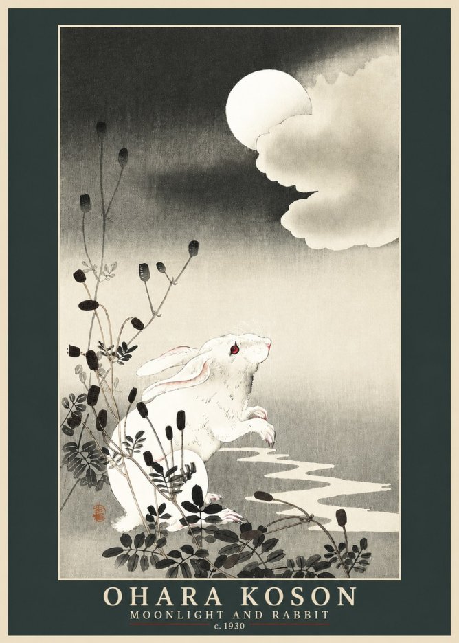 Ohara Koson Moonlight and Rabbit No3 - Juliste