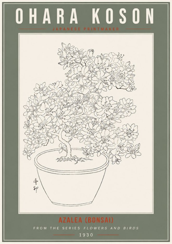 Ohara Koson Azalea (Bonsai) No2 - Juliste