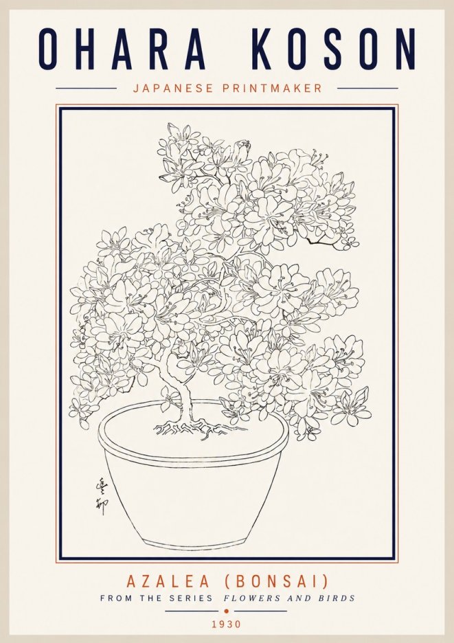 Ohara Koson Azalea (Bonsai) No3 - Juliste