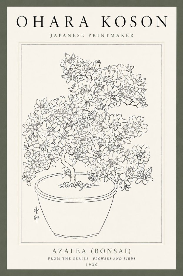 Ohara Koson Azalea (Bonsai) No4 - Juliste