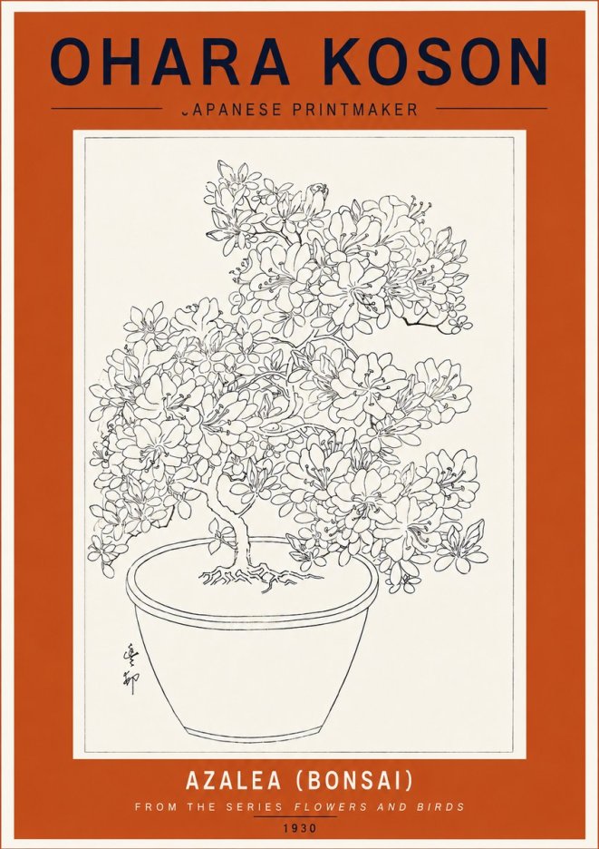 Ohara Koson Azalea (Bonsai) No5 - Juliste