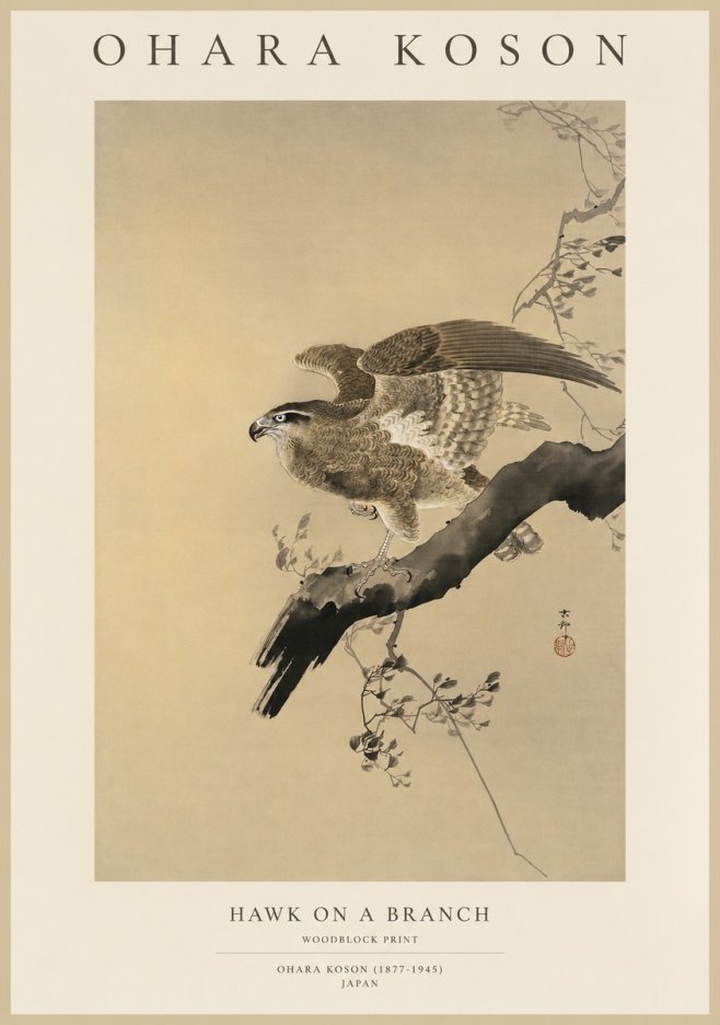 Ohara Koson Hawk on a Branch I No1 - Juliste