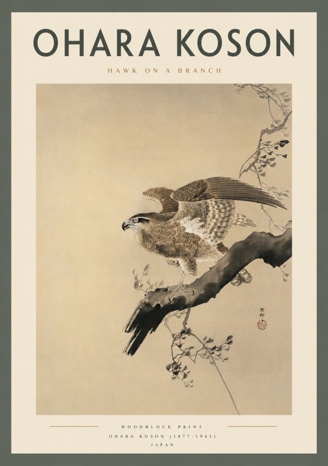 Ohara Koson Hawk on a Branch I No2 - Juliste