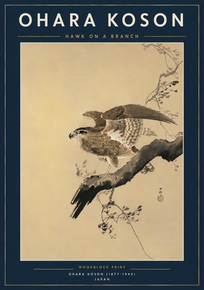 Ohara Koson Hawk on a Branch I No6 - Juliste