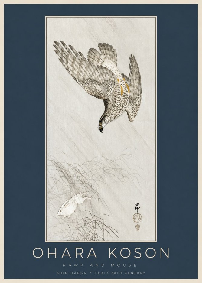 Ohara Koson Hawk and Mouse No2 - Juliste