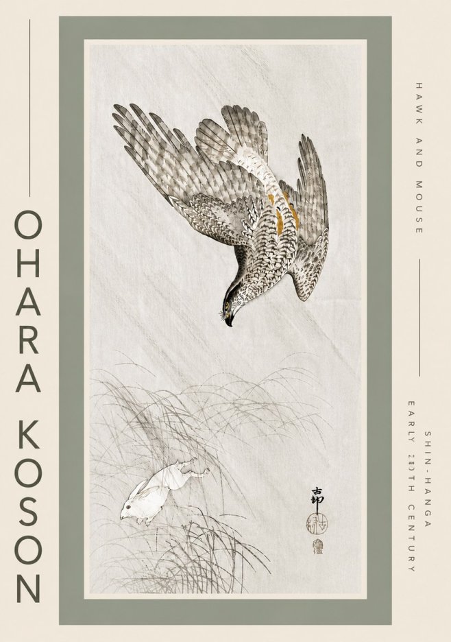 Ohara Koson Hawk and Mouse No5 - Juliste