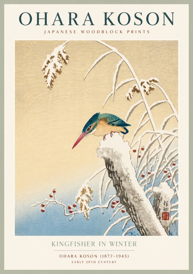 Ohara Koson Kingfisher in Winter II No4 - Juliste
